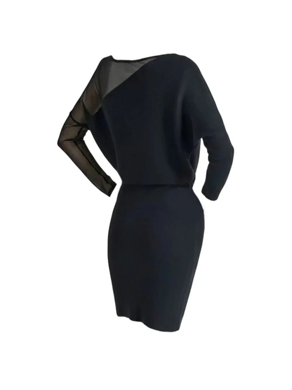 DKNY Women's Asymmetrical Sheer-Inset Sweater Dress Black‎ Size Large NWT